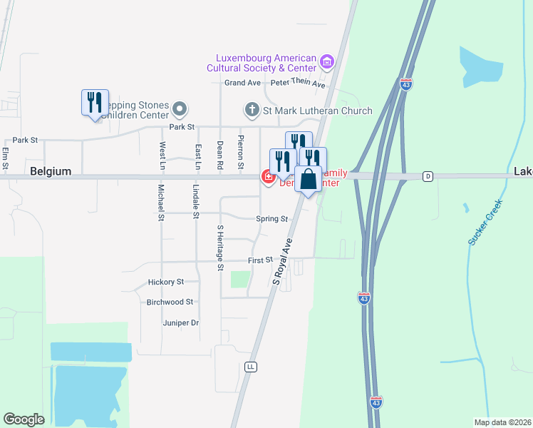 map of restaurants, bars, coffee shops, grocery stores, and more near 156 South Lar-Ann Street in Belgium