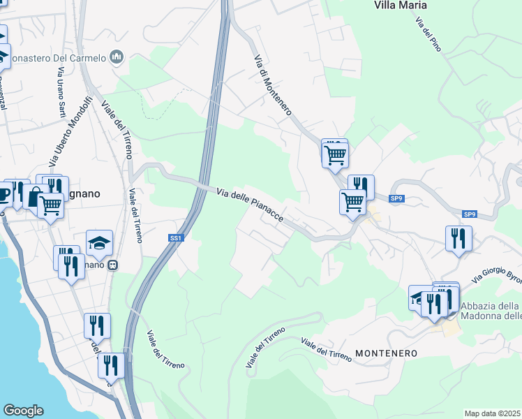 map of restaurants, bars, coffee shops, grocery stores, and more near 13 Via dei Salici in Livorno