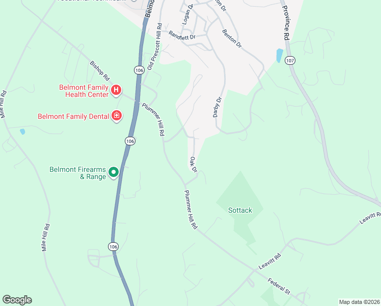 map of restaurants, bars, coffee shops, grocery stores, and more near 9 Oak Drive in Belmont