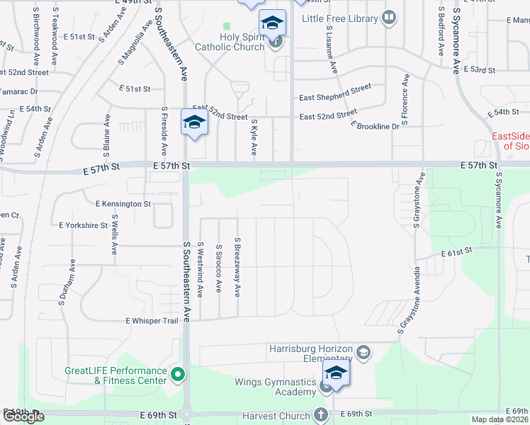 map of restaurants, bars, coffee shops, grocery stores, and more near 3508 Woodsedge Street in Sioux Falls
