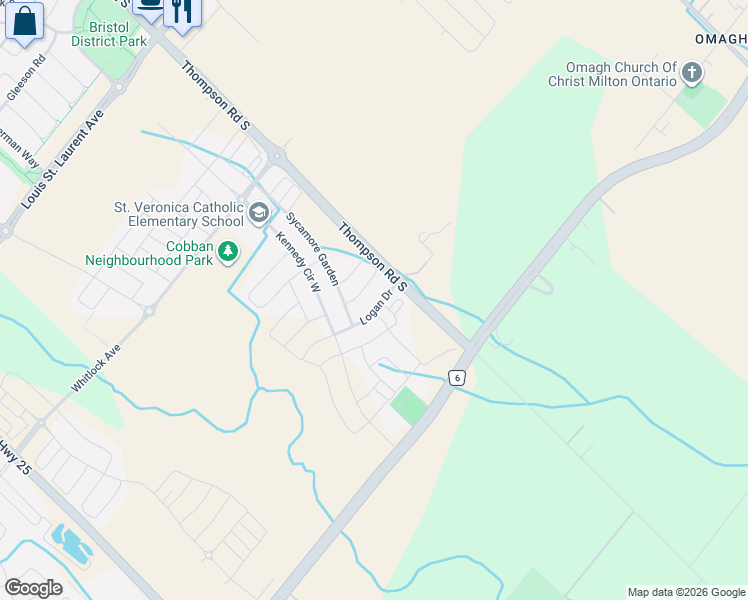 map of restaurants, bars, coffee shops, grocery stores, and more near 975 Cherry Court in Milton