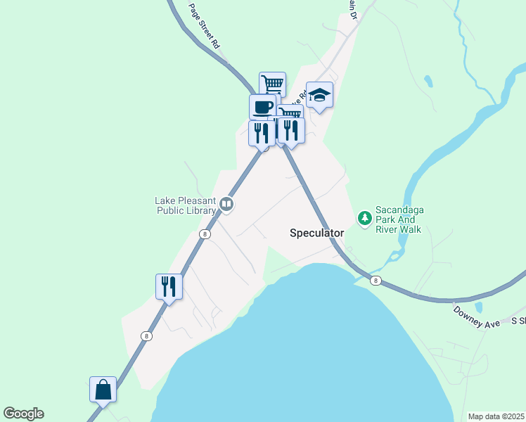 map of restaurants, bars, coffee shops, grocery stores, and more near 116 Marion Avenue in Speculator