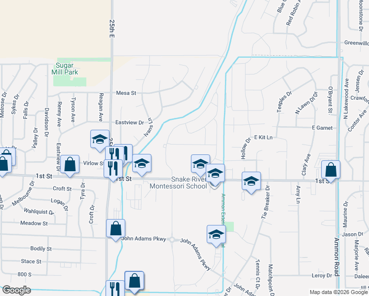 map of restaurants, bars, coffee shops, grocery stores, and more near 2763 Brooklyn Street in Ammon