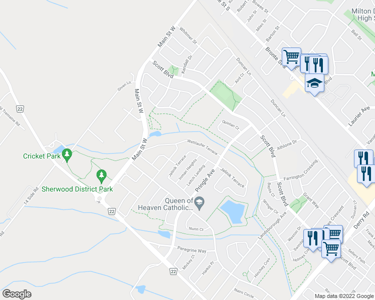 map of restaurants, bars, coffee shops, grocery stores, and more near 337 Jelinik Terrace in Milton