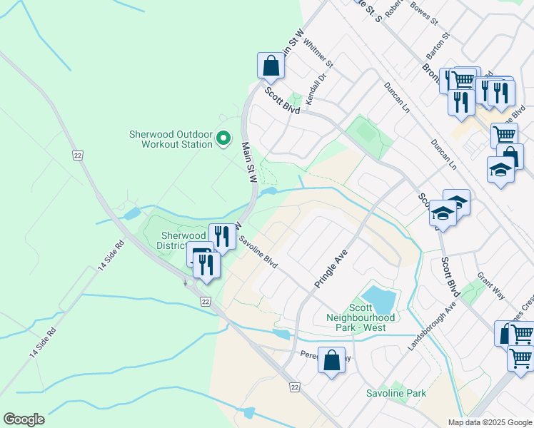 map of restaurants, bars, coffee shops, grocery stores, and more near 680 Wettlaufer Terrace in Milton