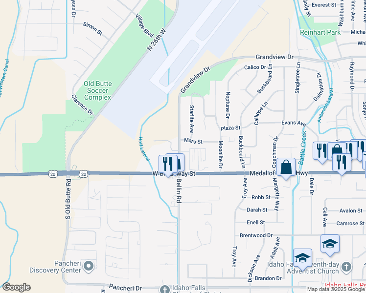 map of restaurants, bars, coffee shops, grocery stores, and more near 290 North Bellin Road in Idaho Falls