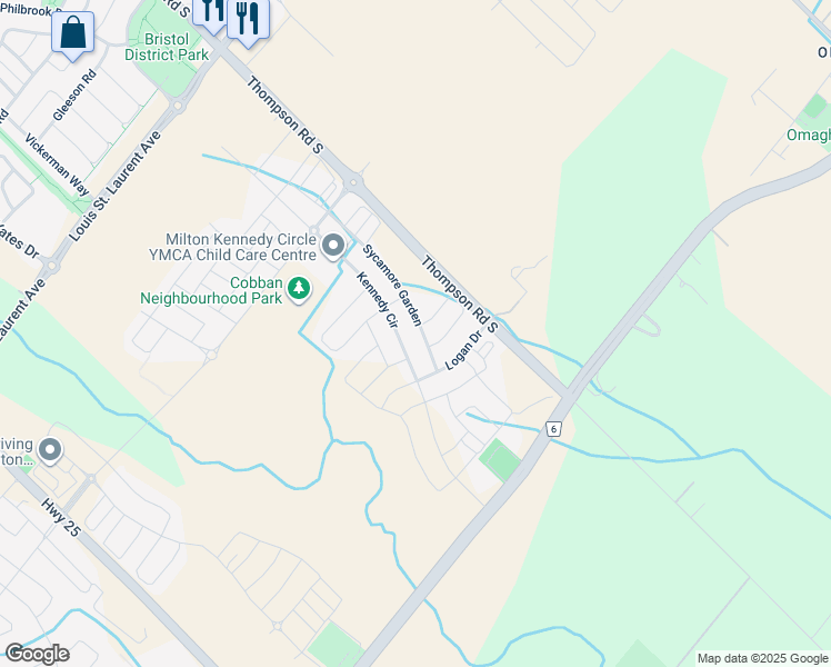 map of restaurants, bars, coffee shops, grocery stores, and more near 1420 Sycamore Garden in Milton