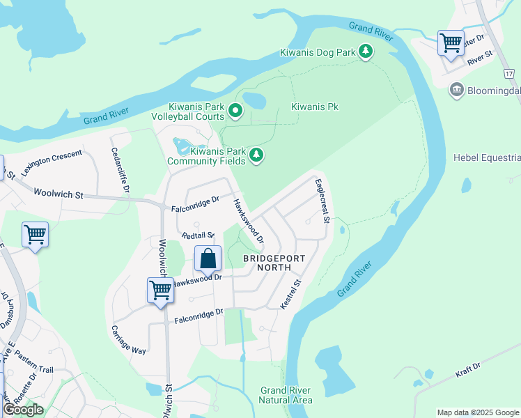 map of restaurants, bars, coffee shops, grocery stores, and more near 194 Eaglecrest Street in Kitchener