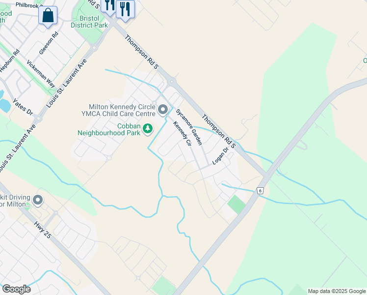 map of restaurants, bars, coffee shops, grocery stores, and more near 1387 Buckhorn Garden in Milton