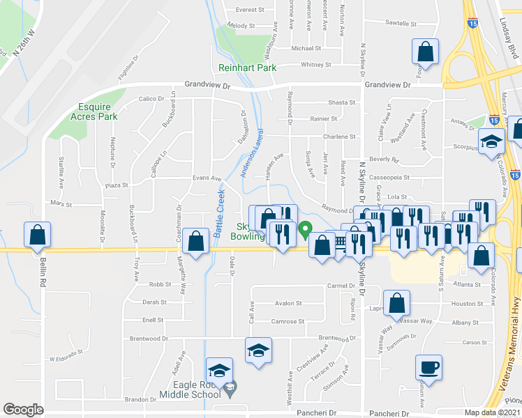 map of restaurants, bars, coffee shops, grocery stores, and more near 471 Hansen Avenue in Idaho Falls