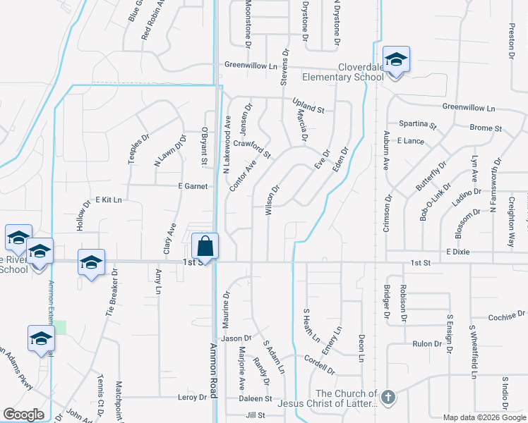 map of restaurants, bars, coffee shops, grocery stores, and more near 380 Wilson Drive in Idaho Falls