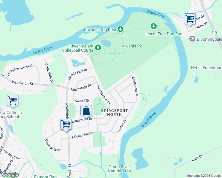 map of restaurants, bars, coffee shops, grocery stores, and more near 194 Eaglecrest Street in Kitchener