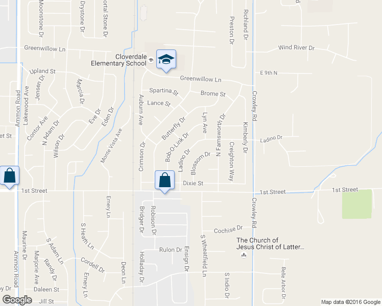 map of restaurants, bars, coffee shops, grocery stores, and more near 380 Ladino Drive in Idaho Falls