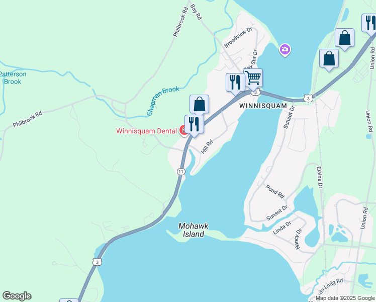 map of restaurants, bars, coffee shops, grocery stores, and more near 54 Hill Road in Tilton