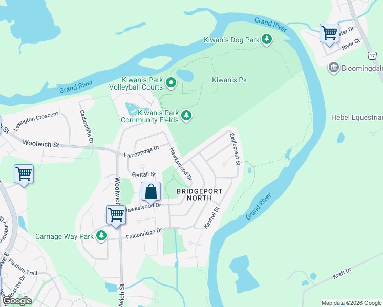 map of restaurants, bars, coffee shops, grocery stores, and more near 194 Eaglecrest Street in Kitchener