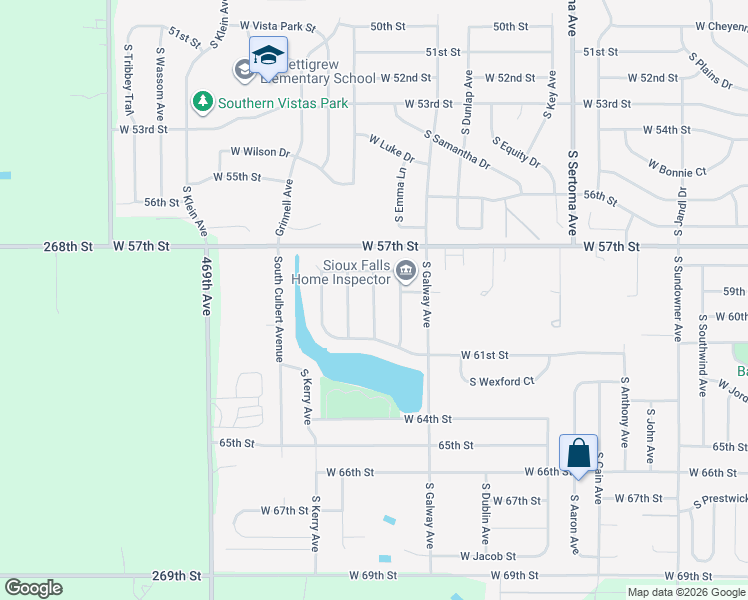 map of restaurants, bars, coffee shops, grocery stores, and more near South Leinster Avenue in Sioux Falls