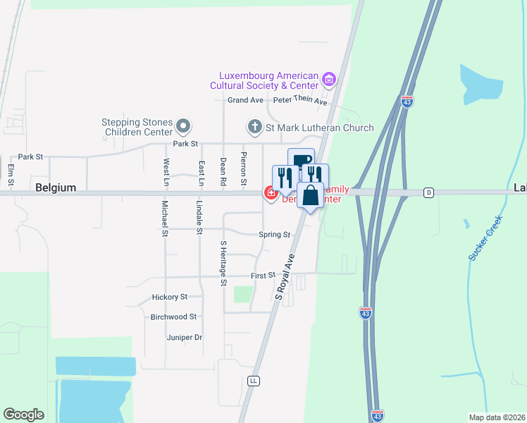 map of restaurants, bars, coffee shops, grocery stores, and more near 156 South Lar-Ann Street in Belgium