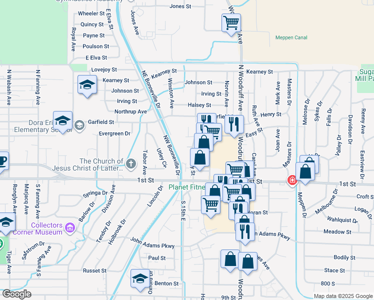 map of restaurants, bars, coffee shops, grocery stores, and more near 303 Easy Street in Idaho Falls