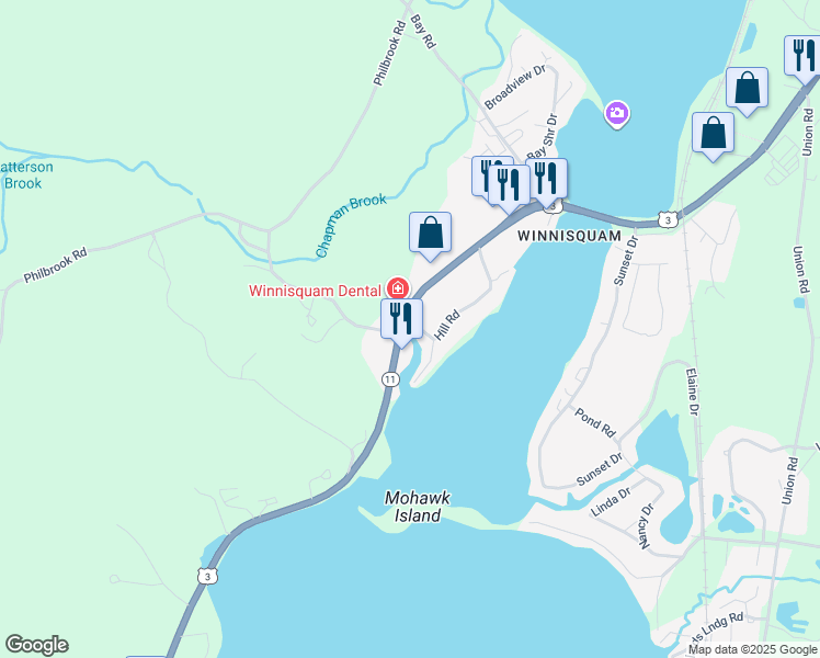 map of restaurants, bars, coffee shops, grocery stores, and more near 54 Hill Road in Tilton