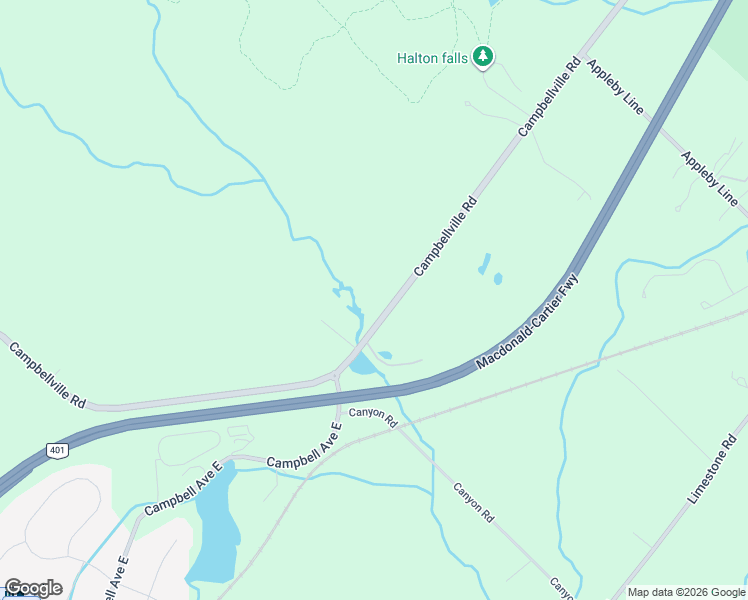 map of restaurants, bars, coffee shops, grocery stores, and more near 4101 Campbellville Road in Milton