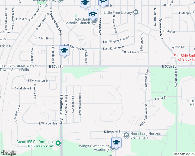 map of restaurants, bars, coffee shops, grocery stores, and more near 3508 Woodsedge Street in Sioux Falls