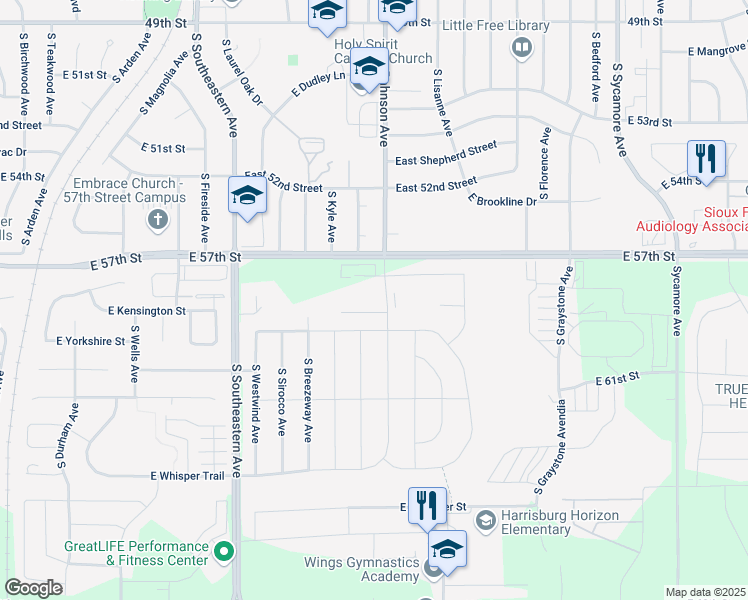 map of restaurants, bars, coffee shops, grocery stores, and more near 5025 South Bahnson Avenue in Sioux Falls