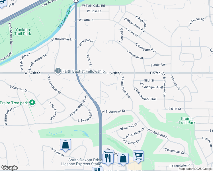 map of restaurants, bars, coffee shops, grocery stores, and more near West Penmarch Place in Sioux Falls