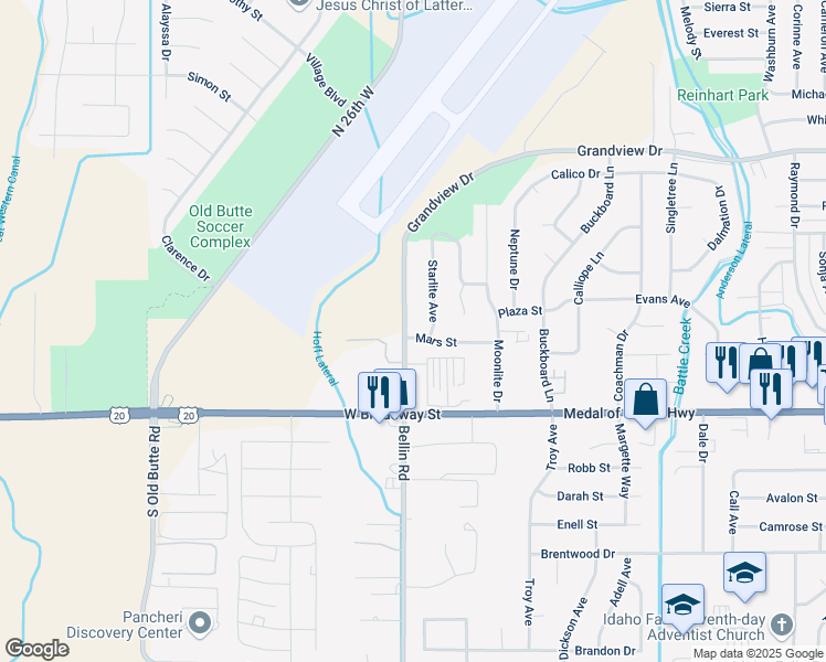 map of restaurants, bars, coffee shops, grocery stores, and more near 290 North Bellin Road in Idaho Falls