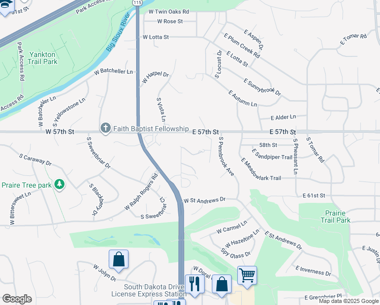 map of restaurants, bars, coffee shops, grocery stores, and more near West Penmarch Place in Sioux Falls