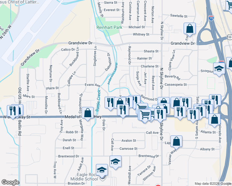 map of restaurants, bars, coffee shops, grocery stores, and more near 471 Hansen Avenue in Idaho Falls