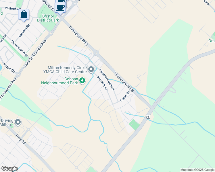 map of restaurants, bars, coffee shops, grocery stores, and more near 1387 Buckhorn Garden in Milton