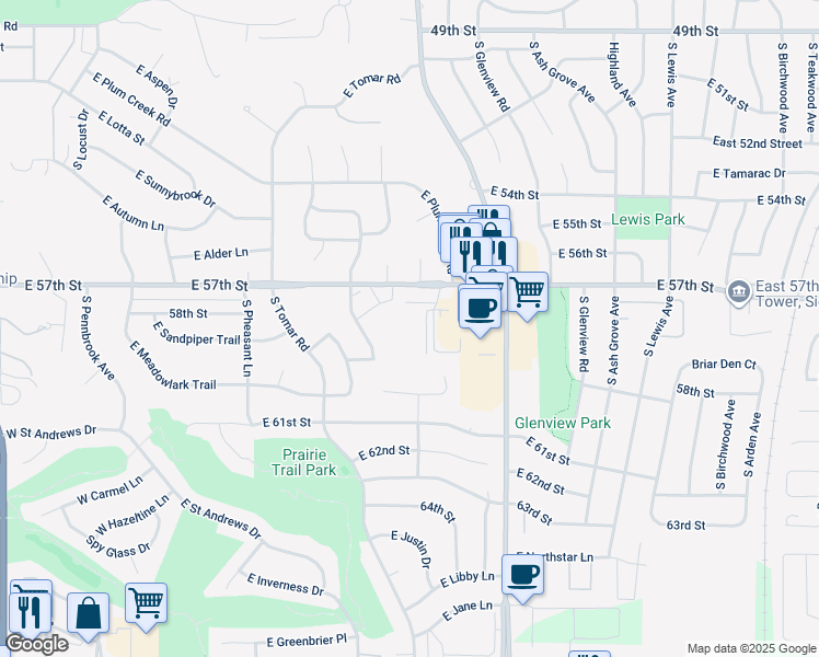 map of restaurants, bars, coffee shops, grocery stores, and more near 5101 South Mac Arthur Lane in Sioux Falls