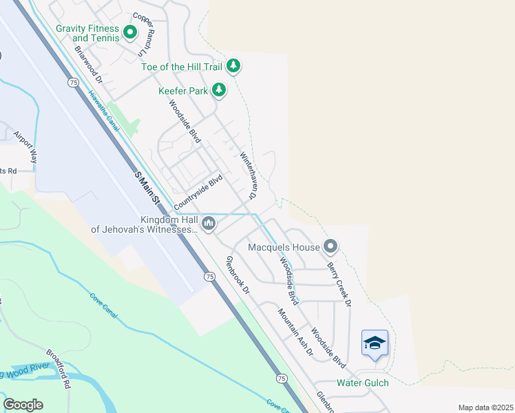 map of restaurants, bars, coffee shops, grocery stores, and more near 3048 Winterhaven Drive in Hailey