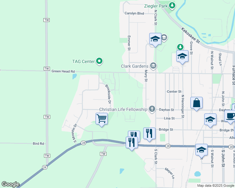 map of restaurants, bars, coffee shops, grocery stores, and more near 248 Brookside Drive in Mayville