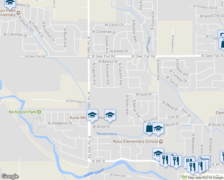 map of restaurants, bars, coffee shops, grocery stores, and more near 1375 West Sacramento Street in Kuna