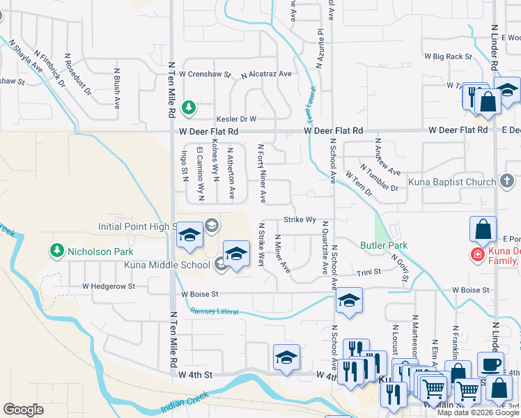 map of restaurants, bars, coffee shops, grocery stores, and more near 1214 North Tasavol Avenue in Kuna