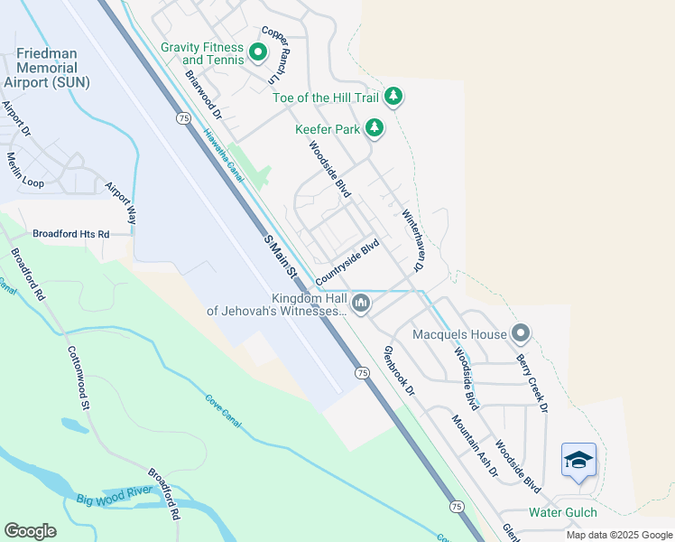 map of restaurants, bars, coffee shops, grocery stores, and more near Countryside Boulevard in Hailey