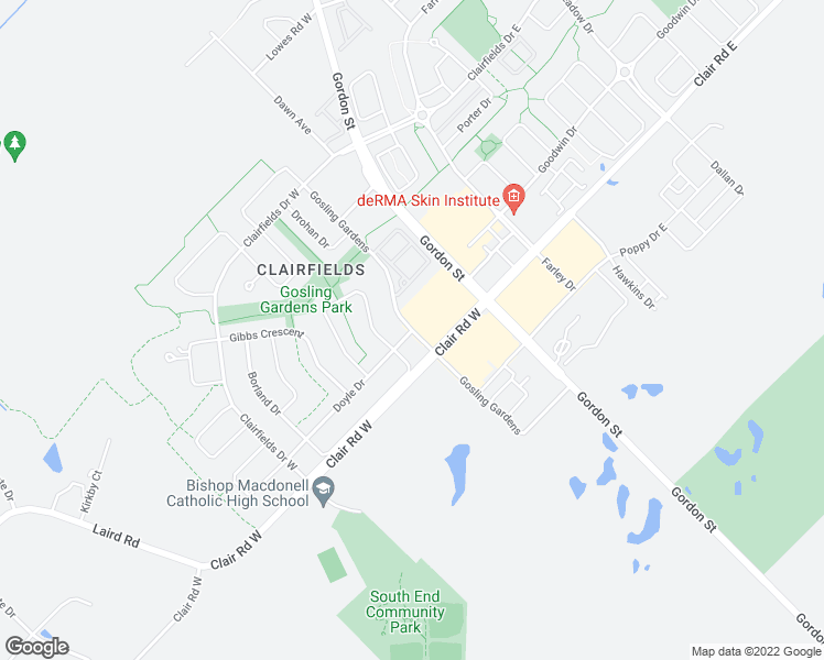 map of restaurants, bars, coffee shops, grocery stores, and more near Gosling Gardens in Guelph