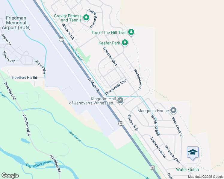 map of restaurants, bars, coffee shops, grocery stores, and more near Countryside Boulevard in Hailey