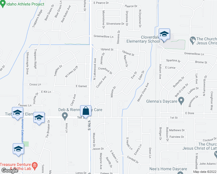 map of restaurants, bars, coffee shops, grocery stores, and more near 465 North Adam Drive in Idaho Falls