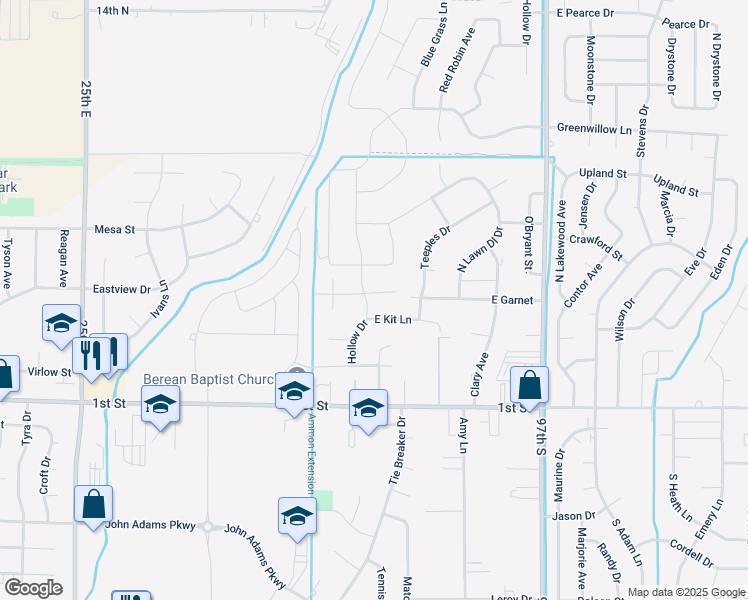 map of restaurants, bars, coffee shops, grocery stores, and more near 471 Hollow Drive in Idaho Falls