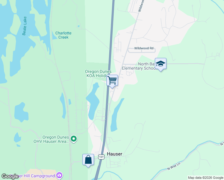 map of restaurants, bars, coffee shops, grocery stores, and more near 68964 Wildwood Road in North Bend
