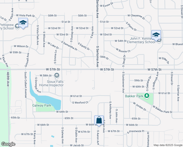 map of restaurants, bars, coffee shops, grocery stores, and more near 5001 Gazena Place in Sioux Falls