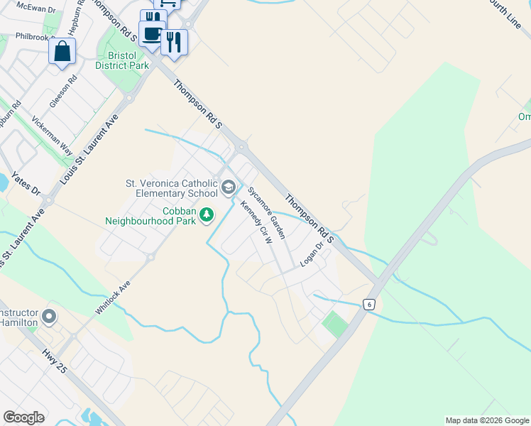 map of restaurants, bars, coffee shops, grocery stores, and more near 1364 Sycamore Garden in Milton