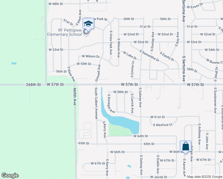 map of restaurants, bars, coffee shops, grocery stores, and more near 7506 West 58th Street in Sioux Falls