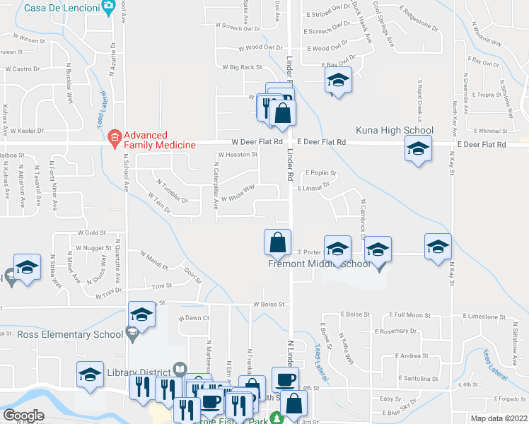 map of restaurants, bars, coffee shops, grocery stores, and more near 226 West Case Street in Kuna
