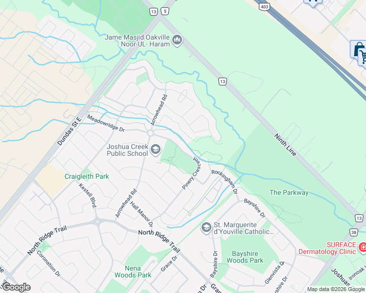 map of restaurants, bars, coffee shops, grocery stores, and more near 1516 Pinery Crescent in Oakville