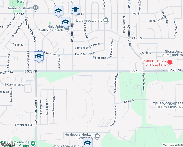 map of restaurants, bars, coffee shops, grocery stores, and more near 47647-47667 East 57th Street in Harrisburg