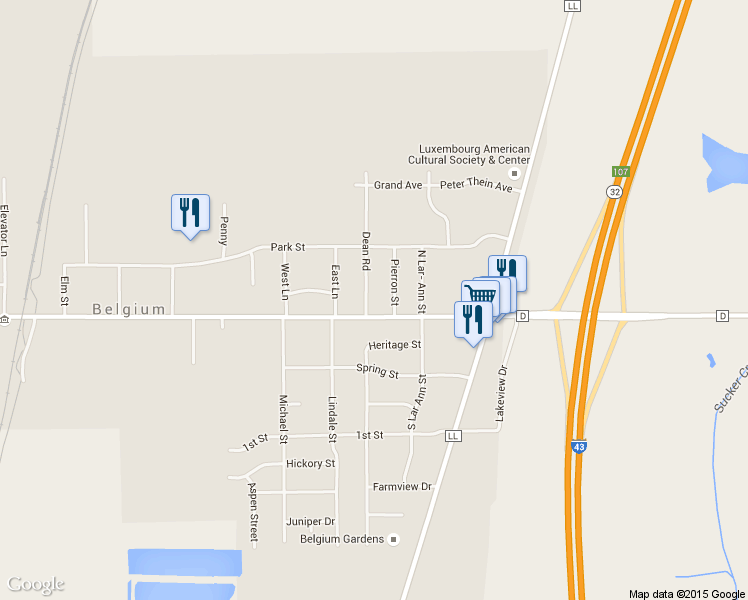 map of restaurants, bars, coffee shops, grocery stores, and more near 104 Dean Rd in Belgium