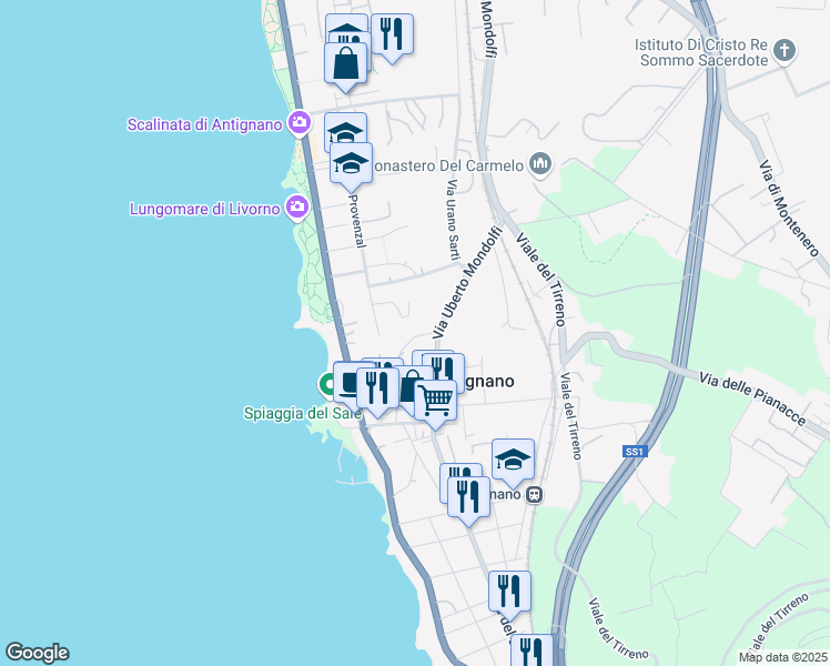 map of restaurants, bars, coffee shops, grocery stores, and more near 27 Via delle Fornaci in Livorno